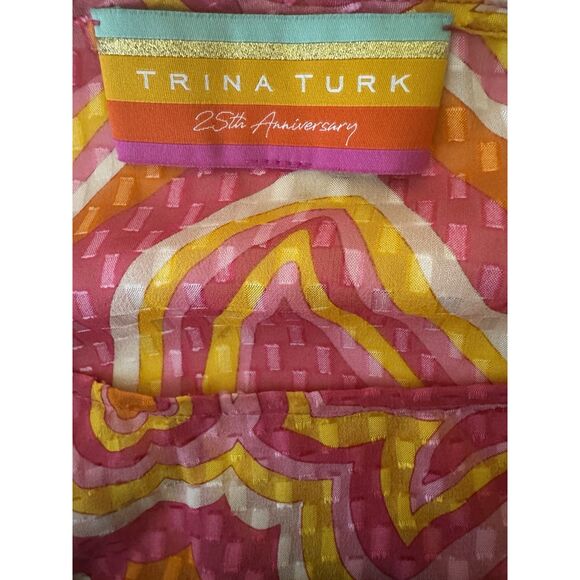 Trina Turk Paradise Floral Jacquard Shift Short Dress Silk Summer Vacation Sz M - Picture 7 of 7